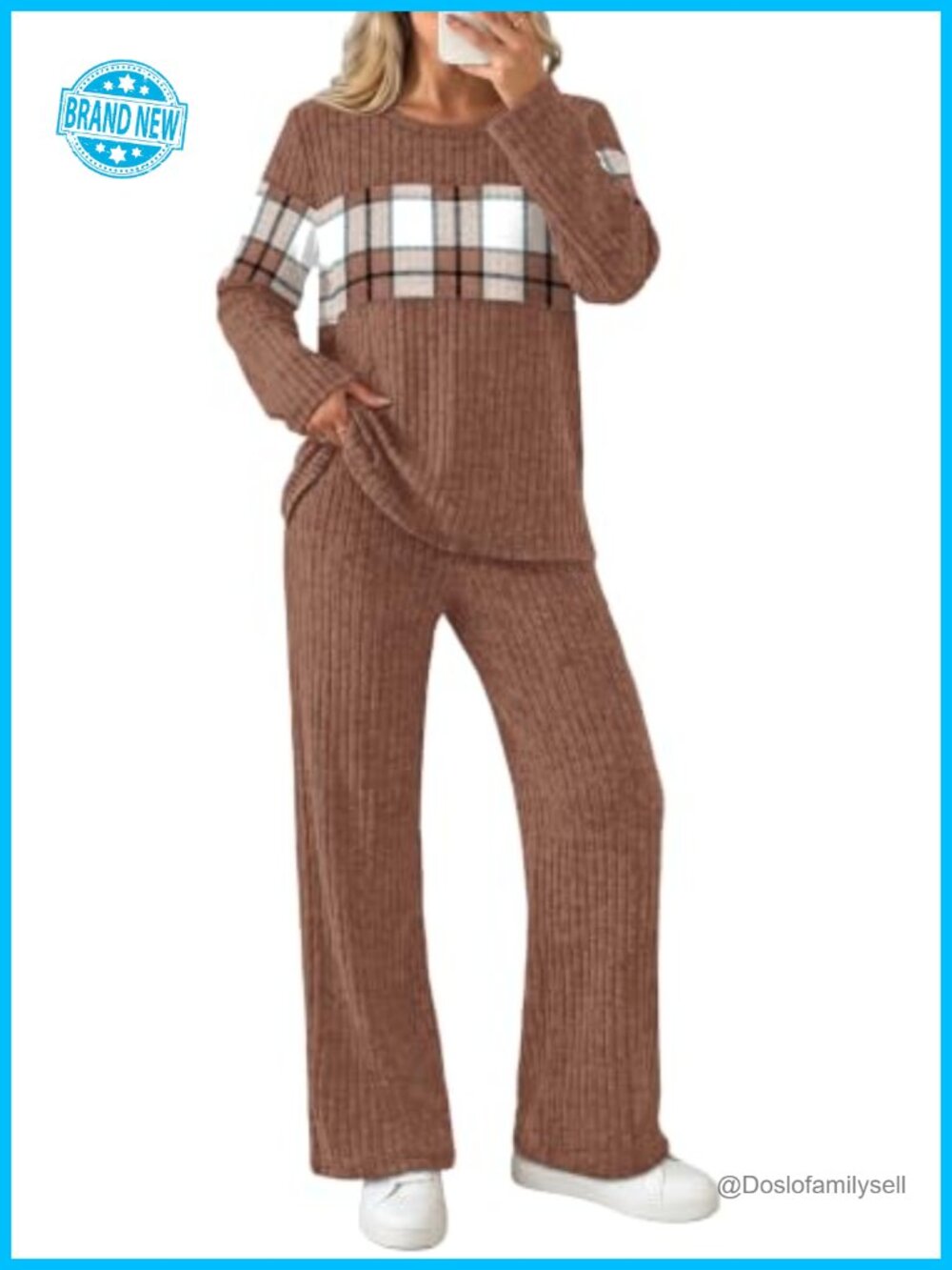 Women's Two Piece Wide Leg Lounge Set Buttery Soft V-Neck Tracksuit